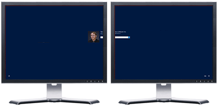 VDM with no changes to logon screen. While desktop spans two monitors, logon screen is split between to physical screens and is hard to use.