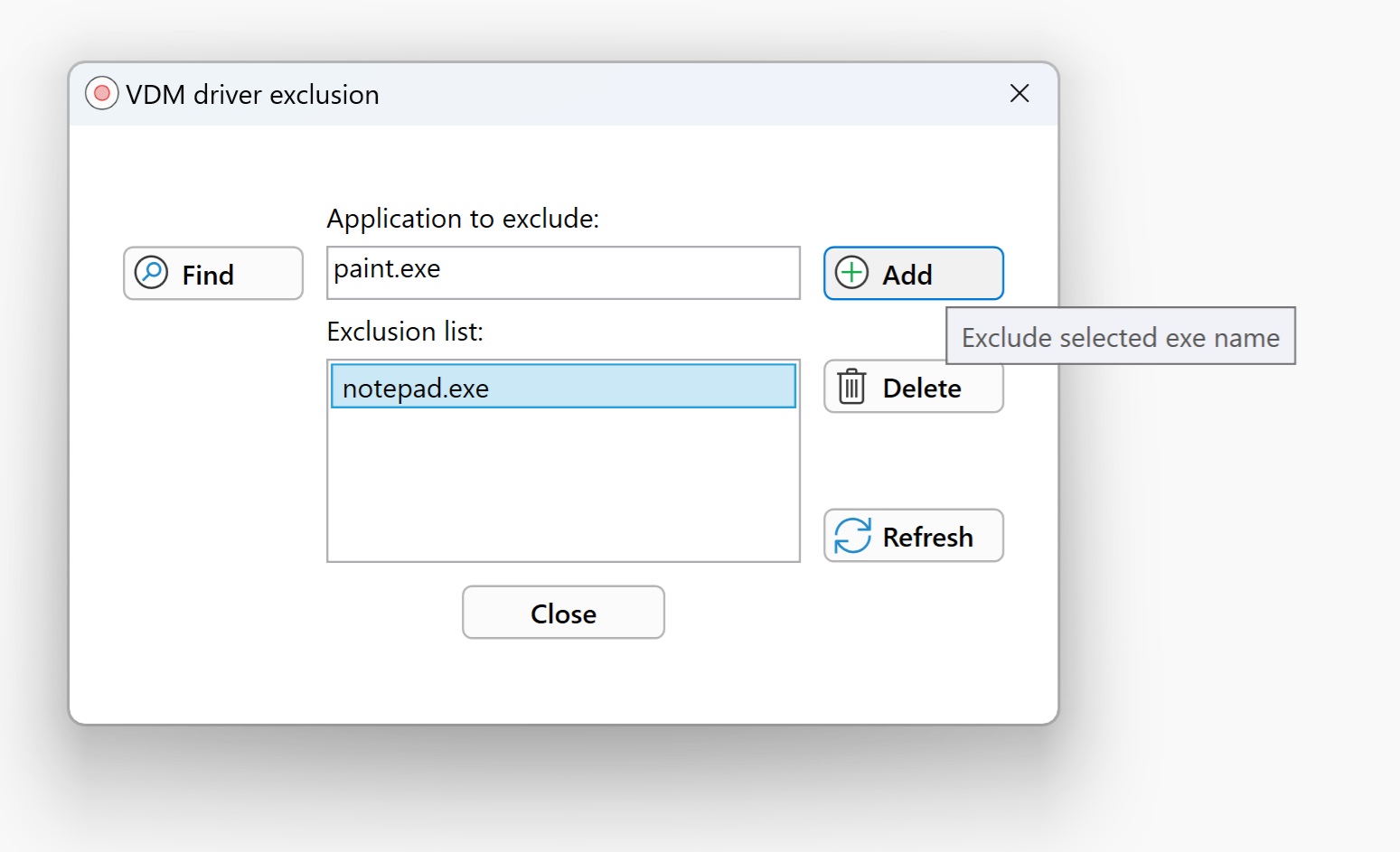 VDM Driver Exclusion Utility